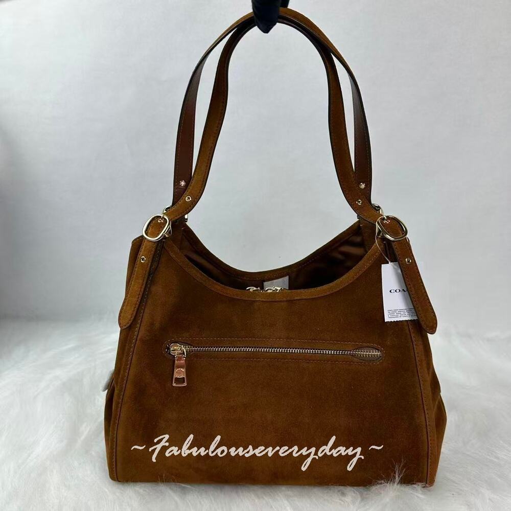 Coach Erin Shoulder Bag In Suede/Gold/Warm Brown CET41 NWT - Picture 4 of 10